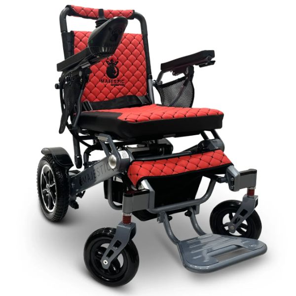 ComfyGo IQ-7000 Remote Control Folding Electric Wheelchair Silver frame with Red Cushion