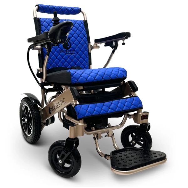 ComfyGo IQ-8000 Remote Controlled Folding Power Wheelchair Bronze Frame with Blue Cushion