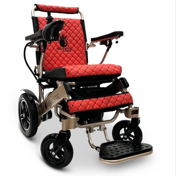 ComfyGo IQ-8000 Remote Controlled Folding Power Wheelchair Bronze Frame with Red Cushion