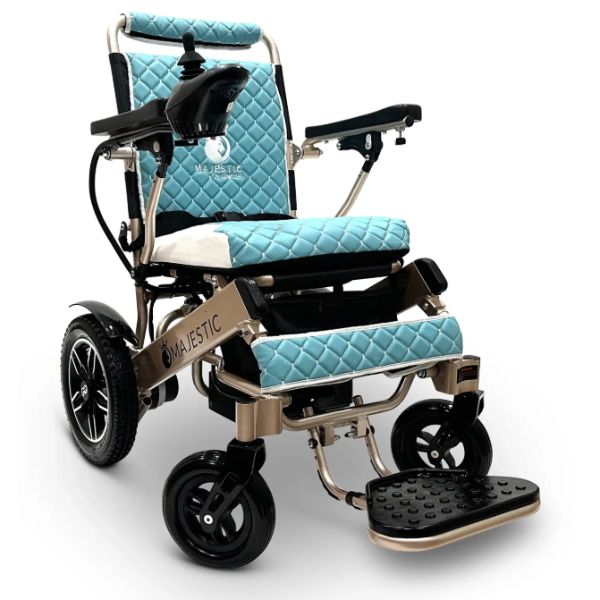ComfyGo IQ-8000 Remote Controlled Folding Power Wheelchair Bronze Frame with Teal Cushion