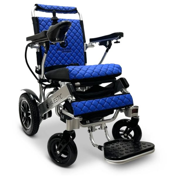 ComfyGo_IQ-8000_Remote_Controlled_Folding_Power_Wheelchair Silver Frame_with Blue Cushion