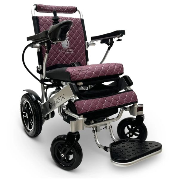 ComfyGo_IQ-8000_Remote_Controlled_Folding_Power_Wheelchair Silver Frame_with Purple Cushion