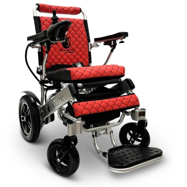 ComfyGo_IQ-8000_Remote_Controlled_Folding_Power_Wheelchair Silver Frame_with Red Cushion