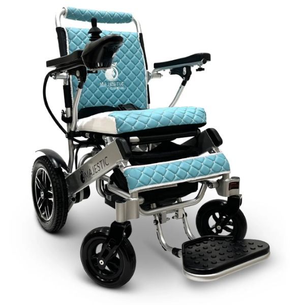 ComfyGo_IQ-8000_Remote_Controlled_Folding_Power_Wheelchair Silver Frame_with Teal Cushion
