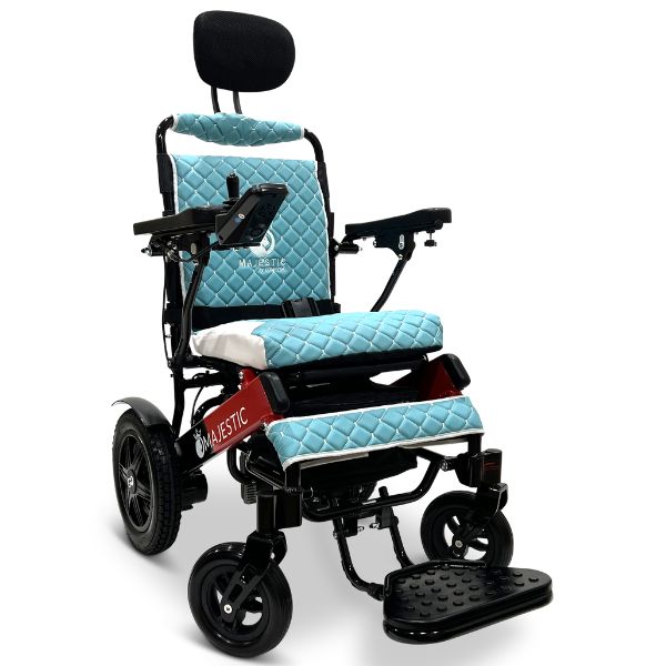 ComfyGo IQ-9000 Remote Controlled And Auto Recline Black and Red Frame Teal Cushion