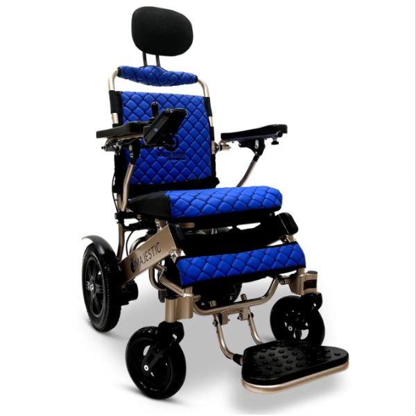 ComfyGo IQ-9000 Remote Controlled Folding Power Wheelchair Bronze Frame With Blue Cushion