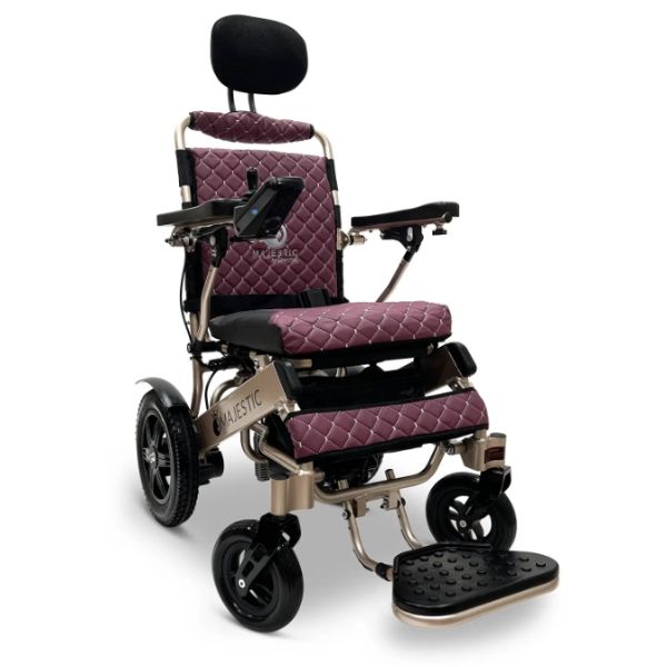 ComfyGo IQ-9000 Remote Controlled Folding Power Wheelchair Bronze Frame With Purple Cushion