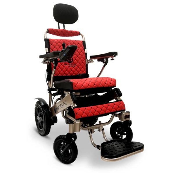 ComfyGo IQ-9000 Remote Controlled Folding Power Wheelchair Bronze Frame With Red Cushion