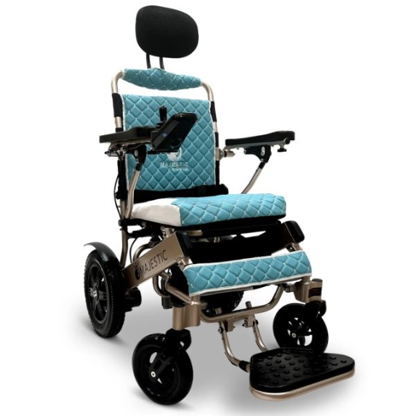 ComfyGo IQ-9000 Remote Controlled Folding Power Wheelchair Bronze Frame With Teal Cushion