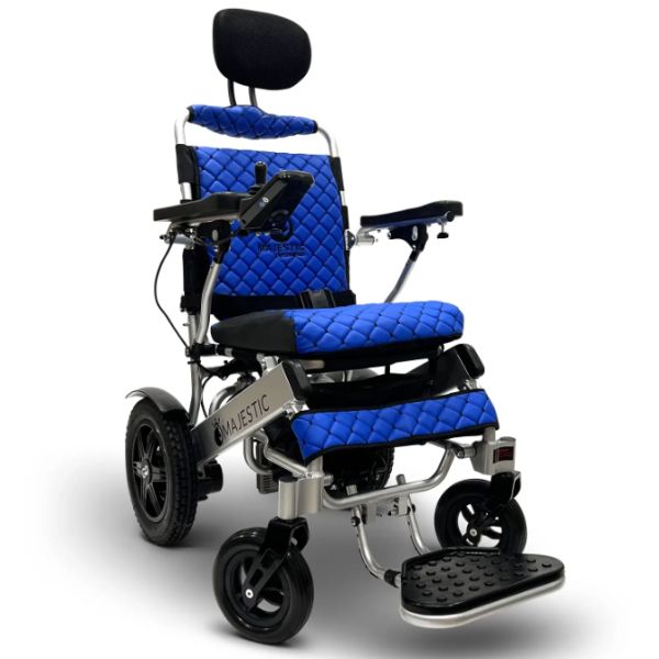 ComfyGo IQ-9000 Remote Controlled Folding Power Wheelchair Silver Frame With Blue Cushion
