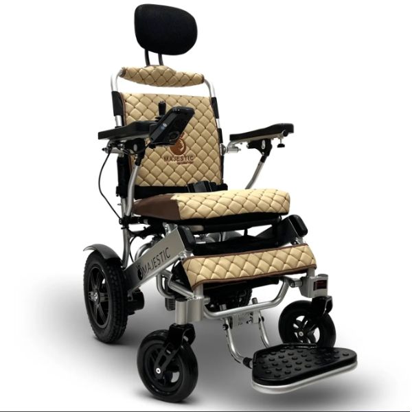 ComfyGo IQ-9000 Remote Controlled Folding Power Wheelchair Silver Frame With Coffee Cushion