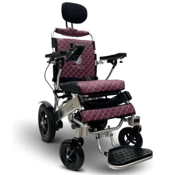 ComfyGo IQ-9000 Remote Controlled Folding Power Wheelchair Silver Frame With Purple  Cushion