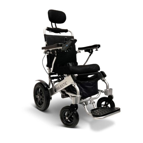 ComfyGo IQ-9000 Remote Controlled Folding Power Wheelchair Silver Frame With Standard Cushion