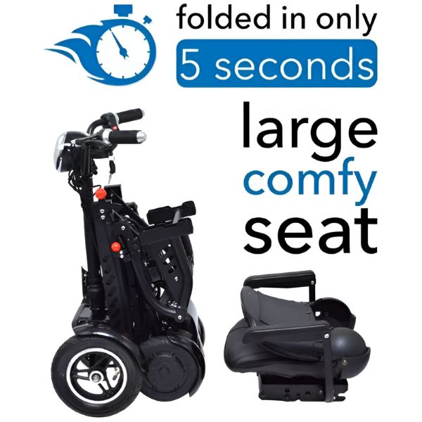 ComfyGo MS 3000 Plus Foldable Mobility Scooter Folded View with Plus Seat