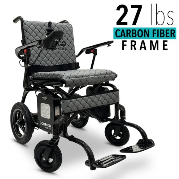 ComfyGo Phoenix Carbon Fiber Folding Electric Wheelchair Gray Textiles View