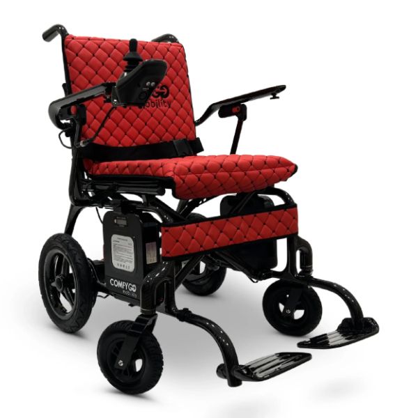 ComfyGo Phoenix Carbon Fiber Folding Electric Wheelchair Red Textile View