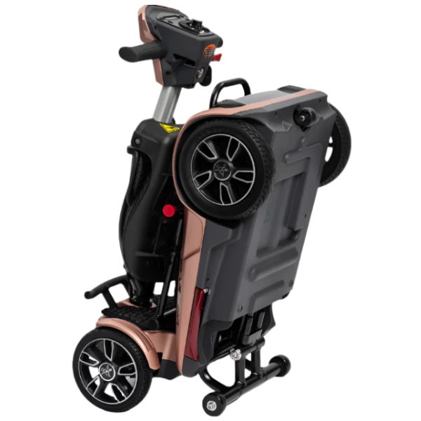EV Rider Transport 4M Folding Mobility Scooter Rose Gold Color Upright Folded View
