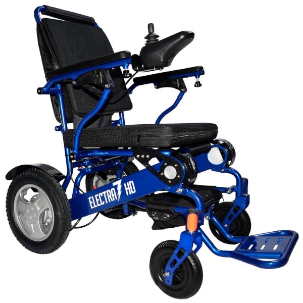 Electra 7 HD Wide Seat Bariatric Power Chair By Discover Your Mobility Shown in Blue Frame