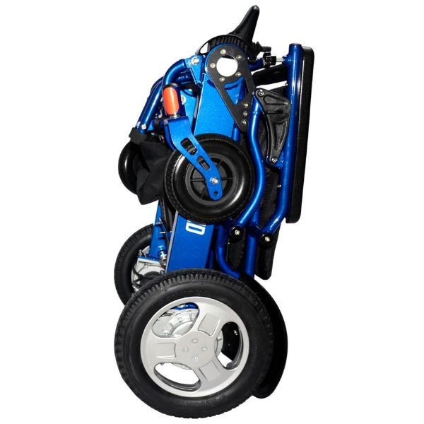 Electra 7 HD Wide Seat Bariatric Power Chair By Discover Your Mobility Shown in Blue Frame Folded View