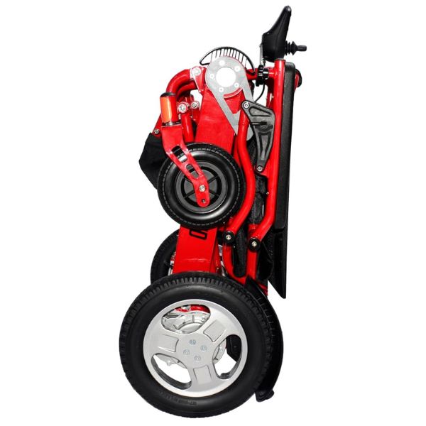 Electra 7 HD Wide Seat Bariatric Power Chair By Discover Your Mobility Shown in Red Frame Folded View