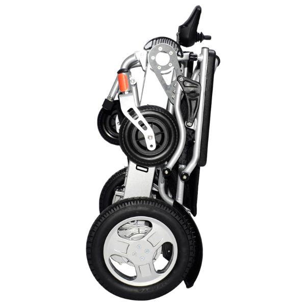 Electra 7 HD Wide Seat Bariatric Power Chair In silver Frame Folded View