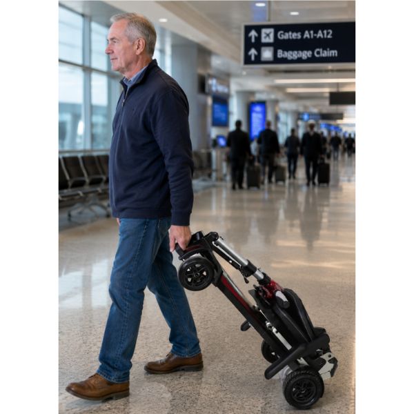 Man pushing the MobiFree through an airport terminal.