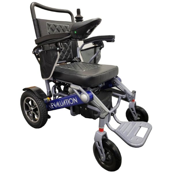 Evaluation Evolution Auto Folding Heavy Duty Power Wheelchair By Discover Your Mobility with Blue Frame