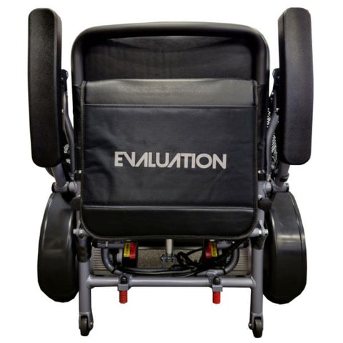 Evaluation Evolution Auto Folding Heavy Duty Power Wheelchair By Discover Your Mobility with Silver Frame Folded  Front Side View