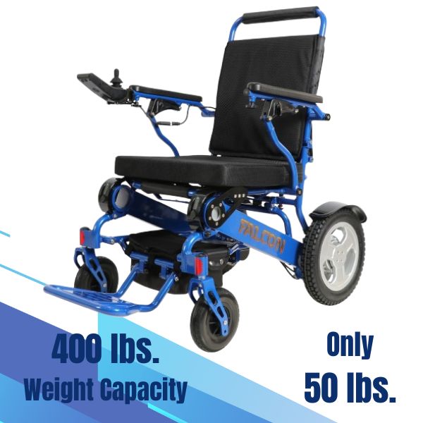 Falcon Folding Power Wheelchair With Reclining Backrest Weight Capacity and Chair Weight without the batteries