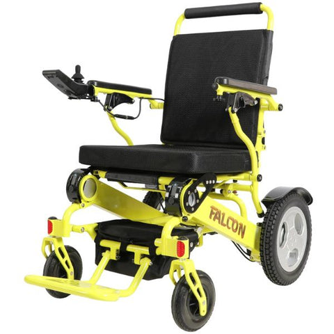 Falcon Heavy Duty Power Wheelchair With Reclining Backrest By Discover Your Mobility Shown in Yellow Frame 