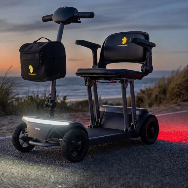 Forcemech Liberty Portable 4-Wheel Mobility Scooter Showing the Head and Rear Lights