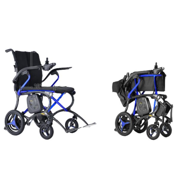 Forcemech Ultralite G20 PRO Carbon Fiber Folding Electric Wheelchair in Blue with Folding Position