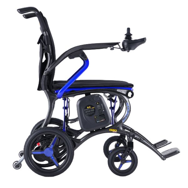 Forcemech Ultralite G20 PRO Carbon Fiber Folding Electric Wheelchair in Blue Right Side View