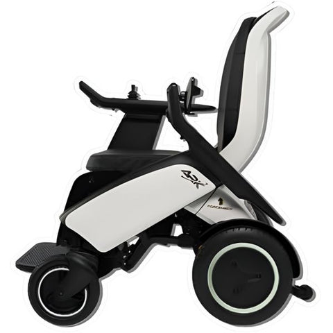 Forcemech ARK Folding Electric Wheelchair Left Side View with the Armrest Pulled Back