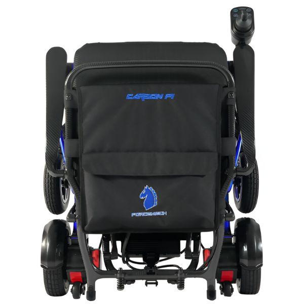 Forcemech Carbon F1 Folding Power Wheelchair in Blue Color Folded Back View
