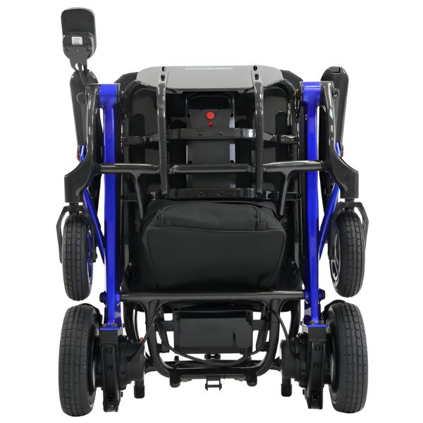 Forcemech Carbon F1 Folding Power Wheelchair in Blue Color Folded Front View