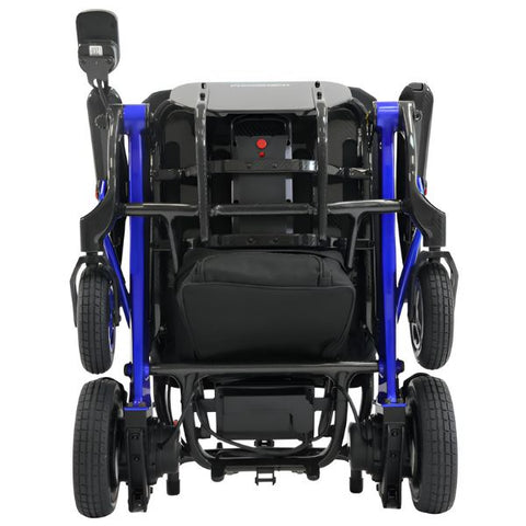 Forcemech Carbon F1 Folding Power Wheelchair in Blue Color Folded Front View