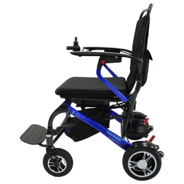 Forcemech Carbon F1 Folding Power Wheelchair in Blue Color Left Side View