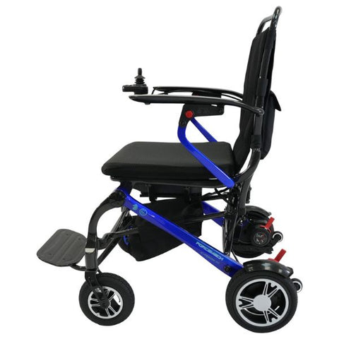 Forcemech Carbon F1 Folding Power Wheelchair in Blue Color Left Side View