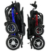 Image of Forcemech Carbon F1 Folding Power Wheelchair in Blue and Red Color Folded Side View