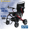 Image of Forcemech Carbon F1 Folding Power Wheelchair in Red Color Showing its Weight Capacity and Battery Range