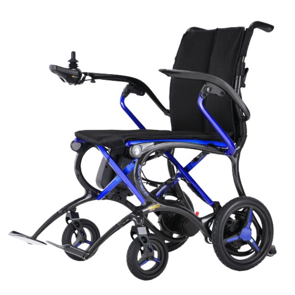 Forcemech Ultralite G20 PRO Carbon Fiber Folding Electric Wheelchair in Blue Left Side View