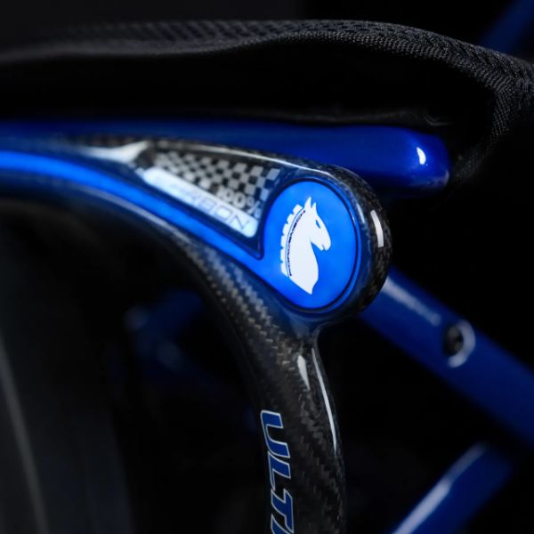 Forcemech Ultralite G20 PRO Carbon Fiber Folding Electric Wheelchair in Blue Logo