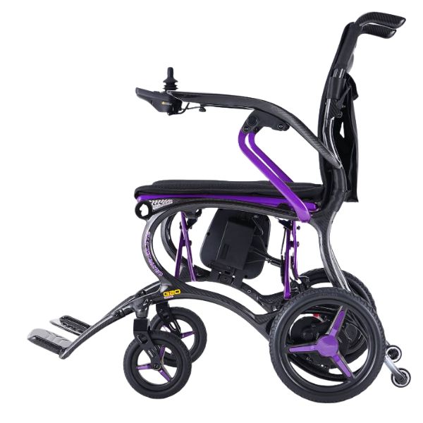 Forcemech Ultralite G20 PRO Carbon Fiber Folding Electric Wheelchair in Purple Left Side View