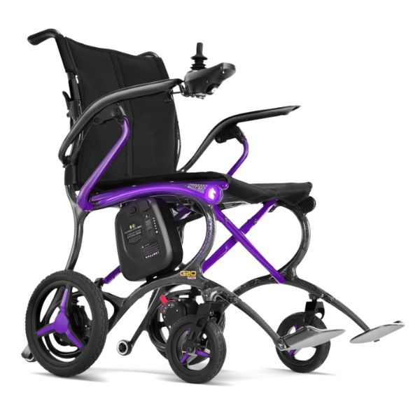Forcemech Ultralite G20 PRO Carbon Fiber Folding Electric Wheelchair in Purple with Lighting