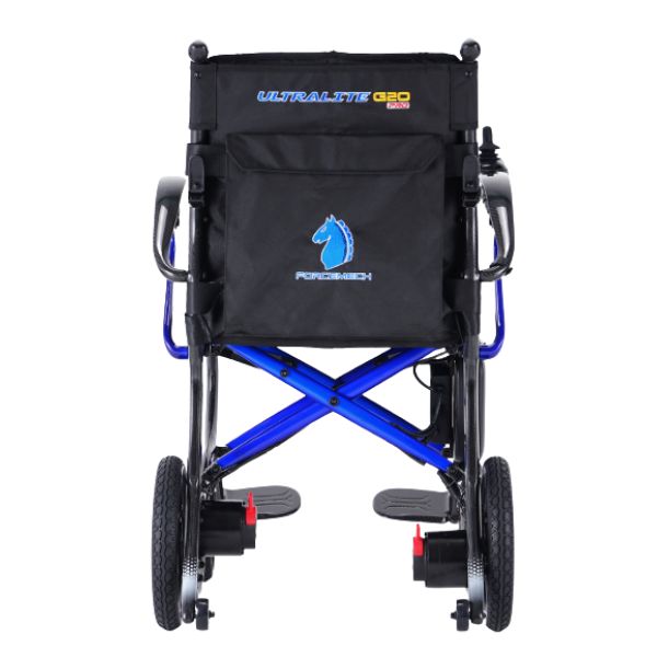Forcemech Ultralite G20 PRO Carbon Fiber Folding Electric Wheelchair in Blue Rear View