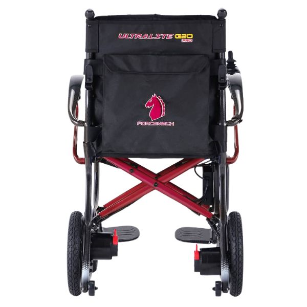 Forcemech Ultralite G20 PRO Carbon Fiber Folding Electric Wheelchair in Red Rear View
