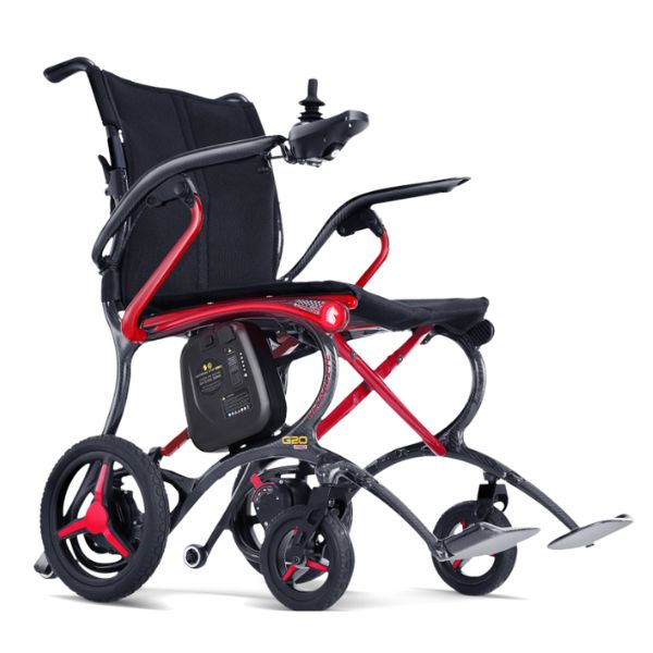 Forcemech Ultralite G20 PRO Carbon Fiber Folding Electric Wheelchair in Red with Lighting