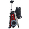 Image of FreeRider Luggie Classic II Travel Scooter Red Classic Color Folded Side View with the Handle Raised