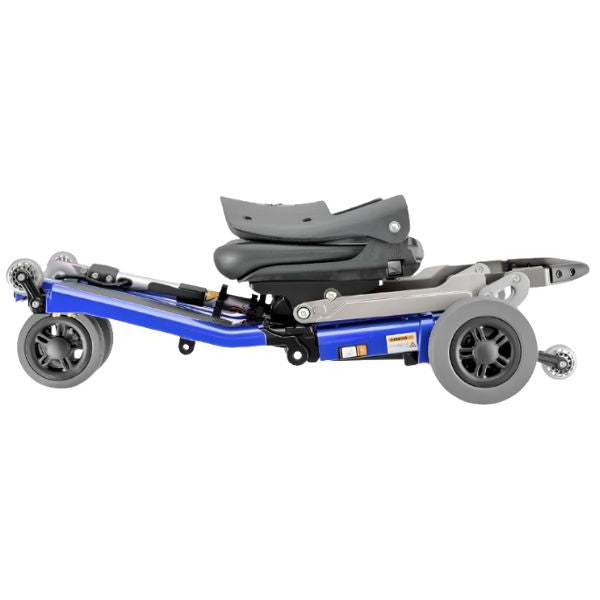 FreeRider Luggie Elite Travel Scooter Blue Color Left Side on the Floor Folded View